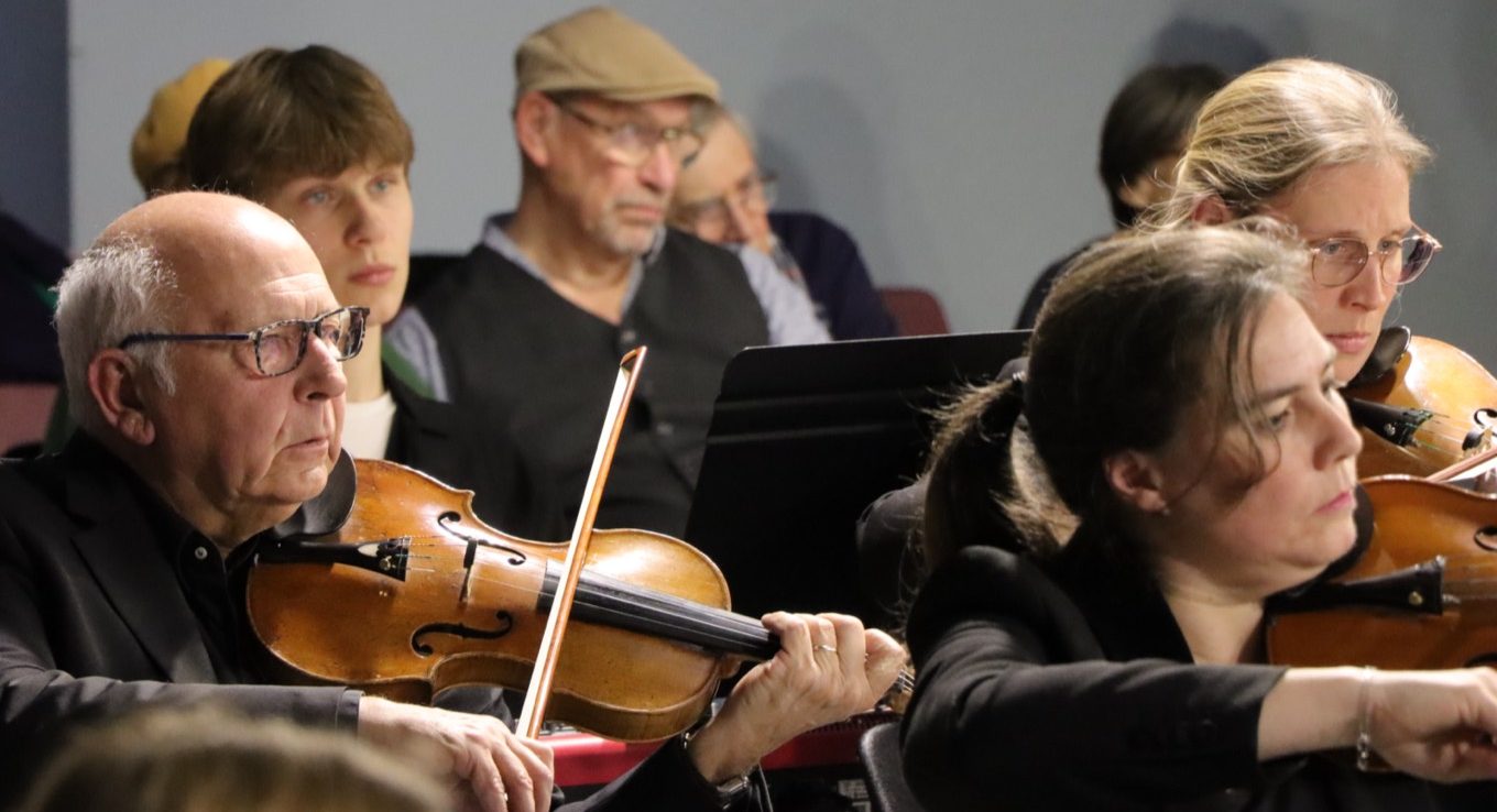Vue du pupitre de violoncelles en concert